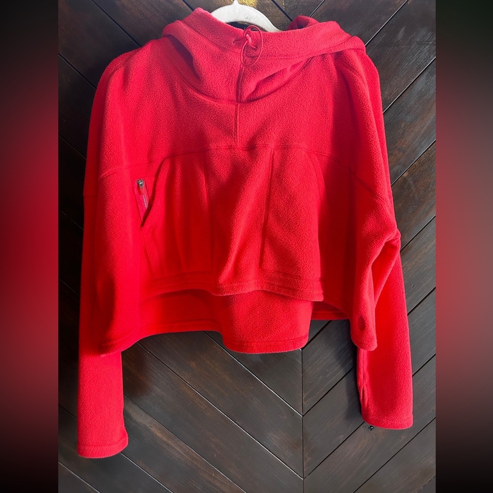 Free People Movement Red Fleece Cropped Hoodie Pullover